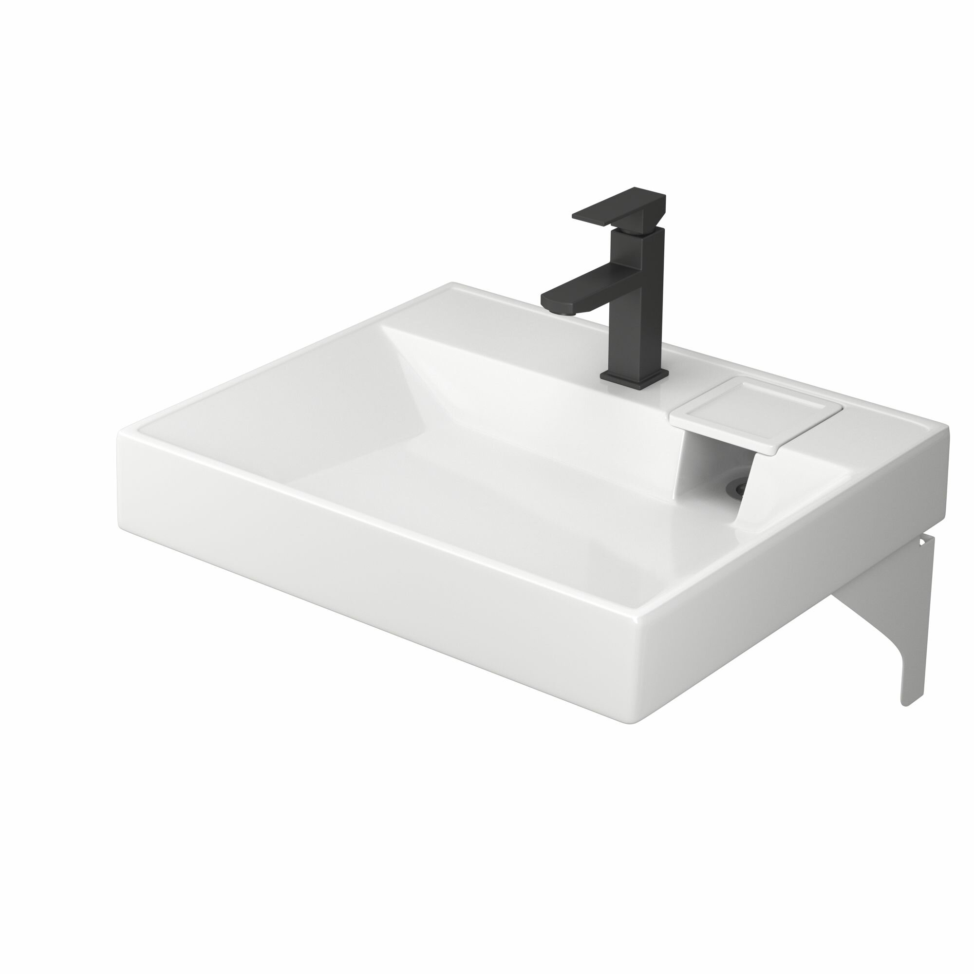 Комплект BAU 4 в 1: раковина над стиральной машиной Cerama 60х50, литьевой мрамор, кронштейны, выпуск и смеситель Hotel Black, черный