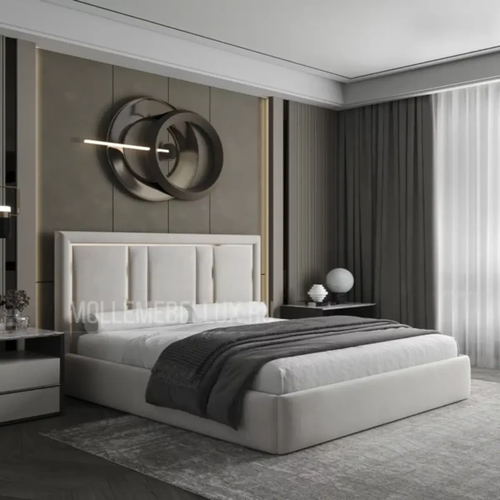 Кровать двуспальная 180х200 Luna ортопедическая подъемный механизм ящики для белья светло серый 65000₽