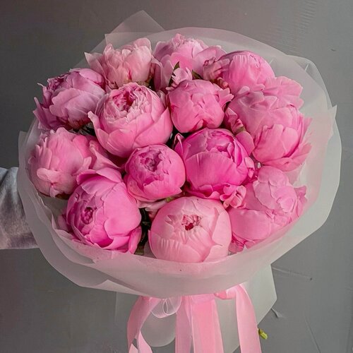Изображение товара Букет из розовых пионов 13 шт, красивый букет цветов, шикарный, премиум цветы, премиум букет