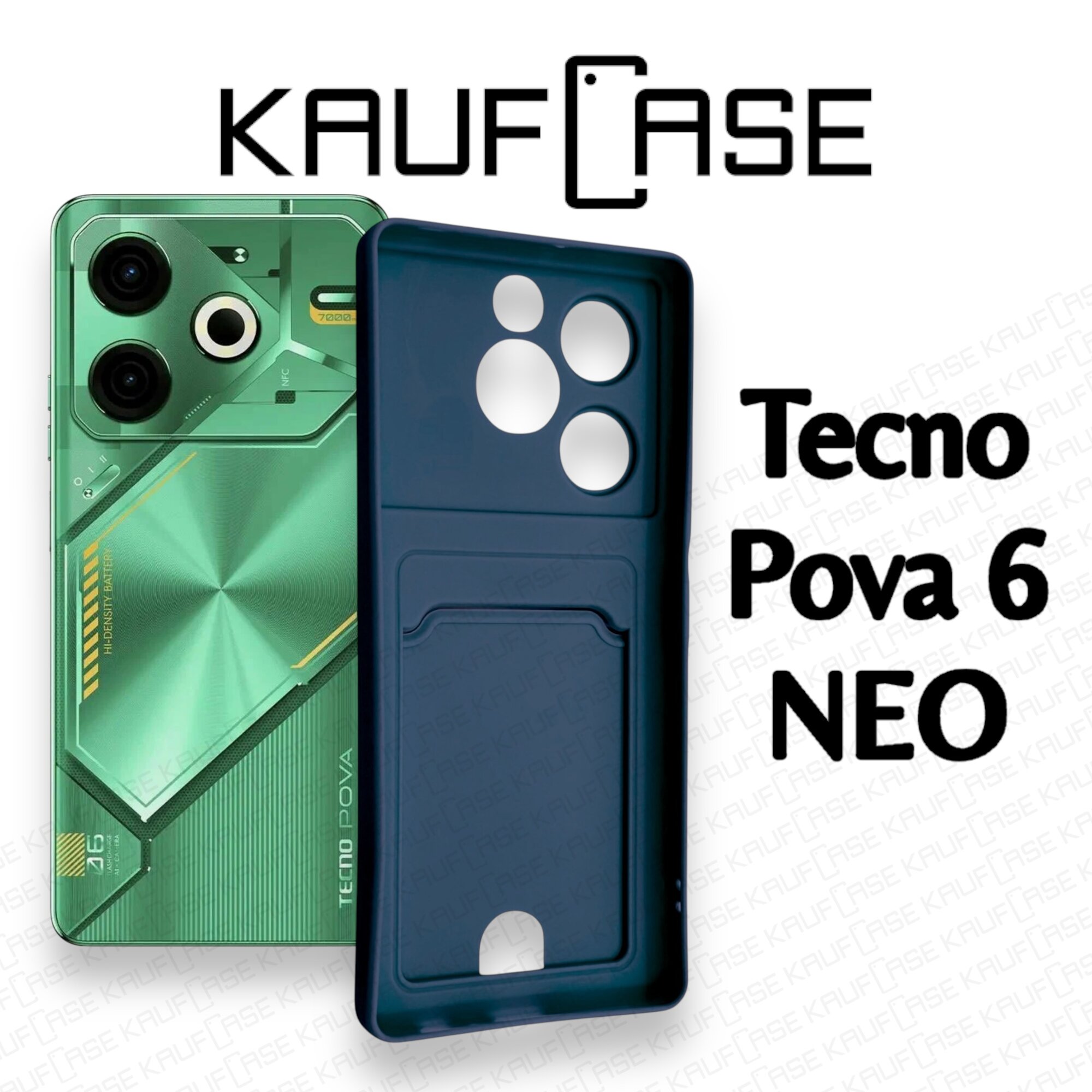 Силиконовый матовый чехол на Tecno Pova 6 NEO (6.78"), темно-синий. Карман для пластиковых карт — фото 1