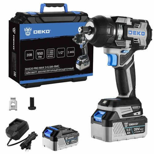 Гайковерт аккумуляторный бесщеточный DEKO ZKIS20 PRO MAX 20В 2x5Ач 950Нм в кейсе 083-1088 21550₽