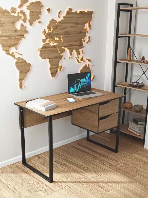Компьютерный стол, офисный стол Frezka PLANK Loft, дуб вотан, ЛДСП, универсальный угол, 120x60 см — фото 1