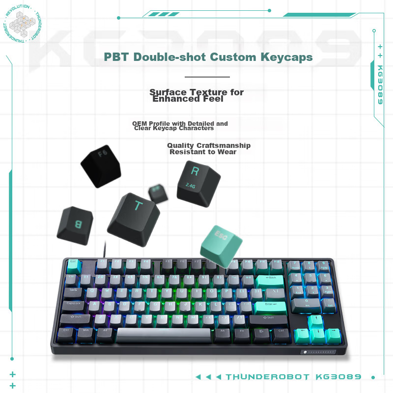 Игровая проводная клавиатура ThundeRobot KG3089 Beiming, черная, механическая, 89 клавиш, съемный кабель, Brown Switch