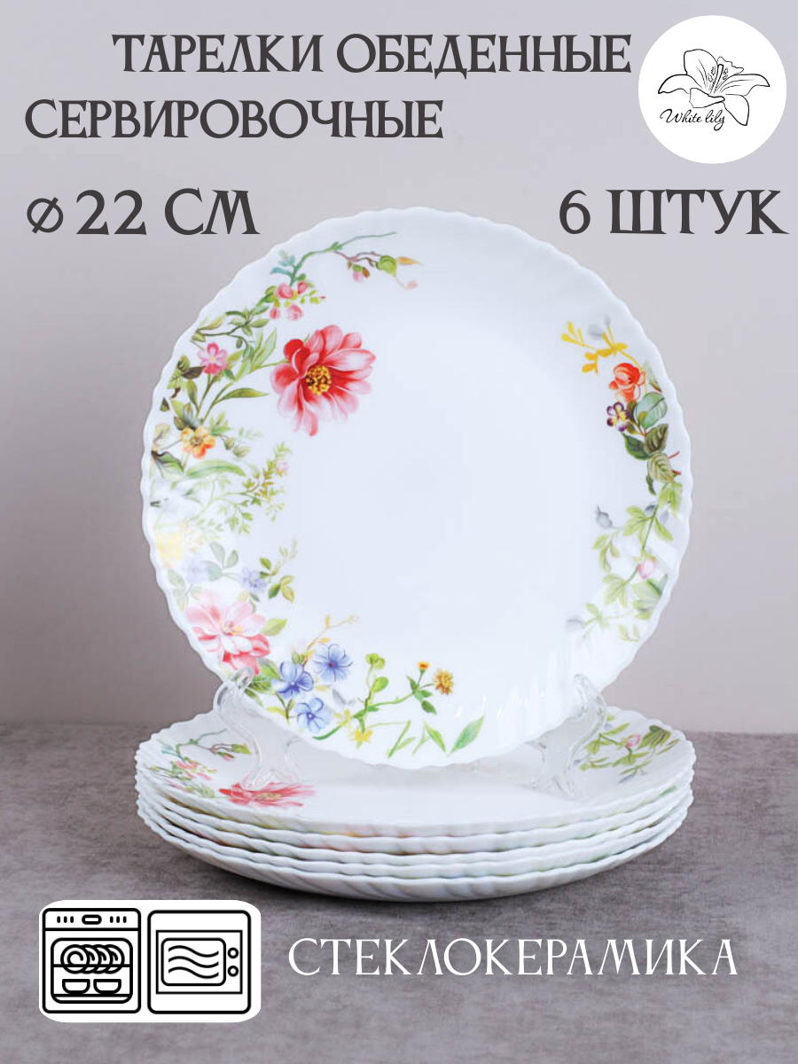 Тарелка плоская обеденная 22 см - 6 штук