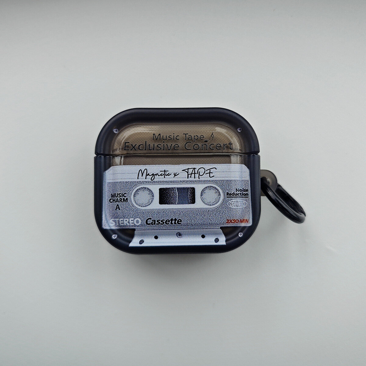 Чехол "Кассета " серый, для AirPods 4, силикон, с принтом