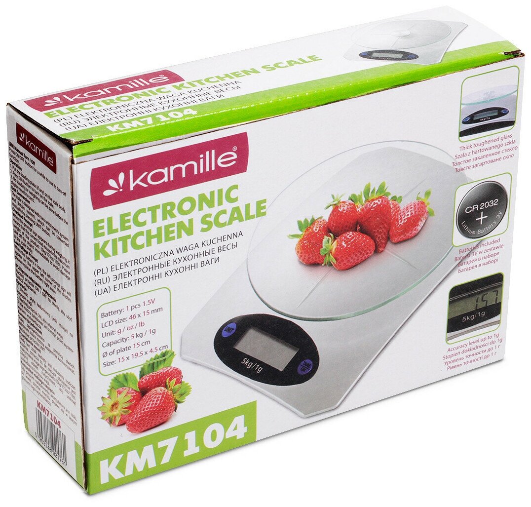 KAMILLE Весы кухонные электронные Kamille KM 7104 со стеклянной платформой Серебристый - фотография № 12