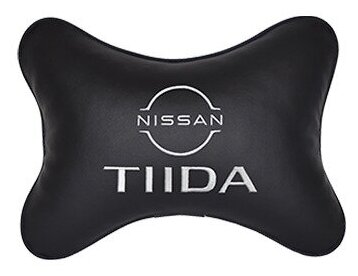 Подушка на подголовник экокожа Black с логотипом автомобиля NISSAN TIIDA