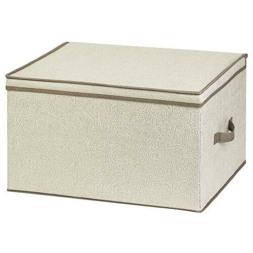 Короб-кофр / органайзер/ складной для хранения вещей, одежды, белья и мелочей 50х40х30 см EL Casa Цветочный узор на бежевом с 2 ручками, с крышкой