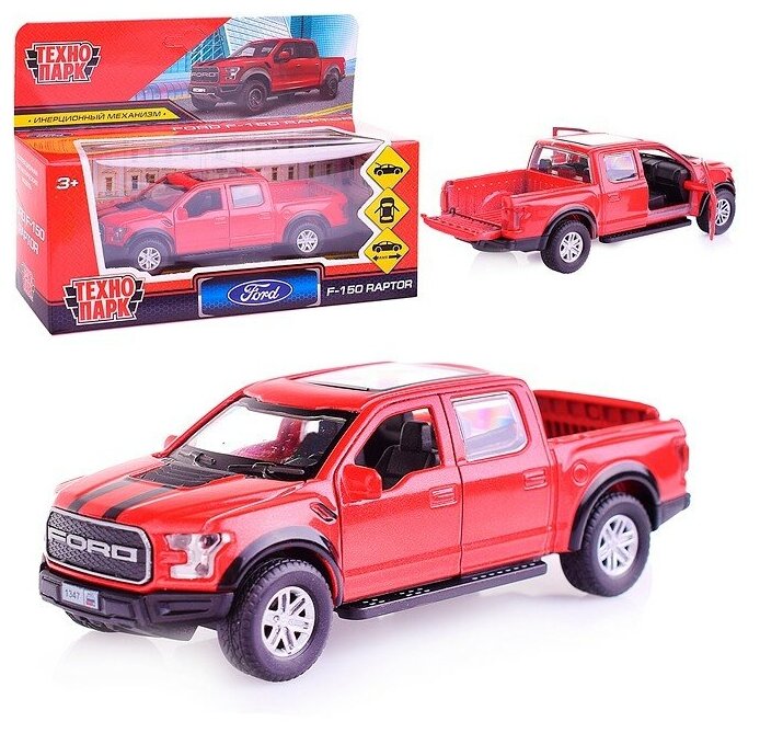 Модель F150RAP-12-RD FORD F150 RAPTOR 12 см, двери, багаж, инерц, красный Технопарк в кор.