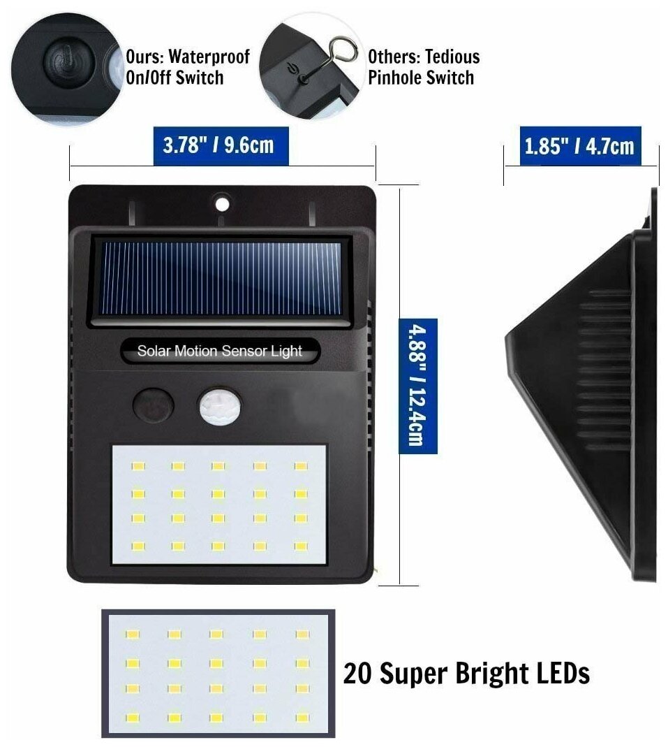 Светодиодный светильник на солнечных батареях 20 LED MFYY62 - фотография № 6