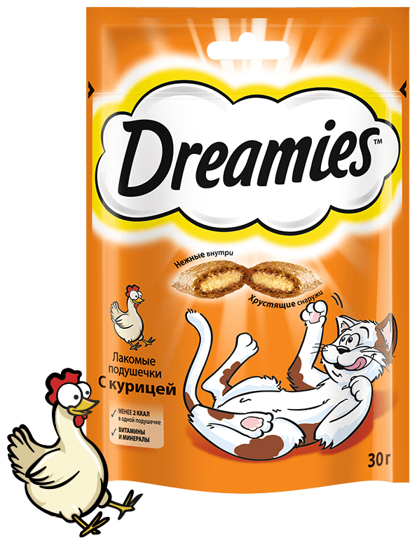 Лакомство Dreamies для кошек, курица, 30 г - фотография № 1