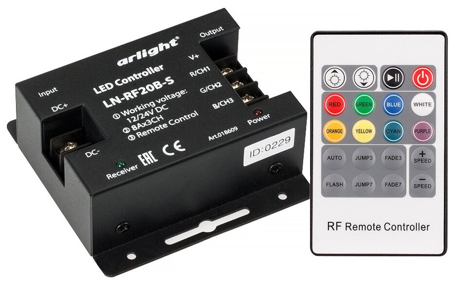 018609 Контроллер LN-RF20B-S (12-24V, 288-576W, ПДУ 20кн) (ARL, IP20 Металл)