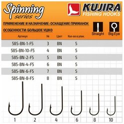 Крючки Kujira Spinning 585 BN (Размер # 4; 5шт )