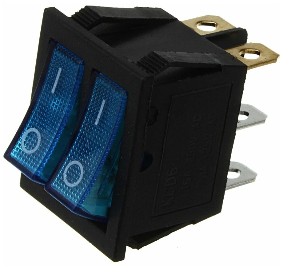 фото Выключатель 25*30 синий 2х клавишный 6 контактов