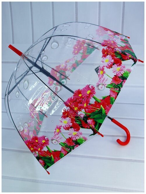 Зонт-трость полуавтомат, купол 80 см, 8 спиц, система «антиветер», для женщин, красный