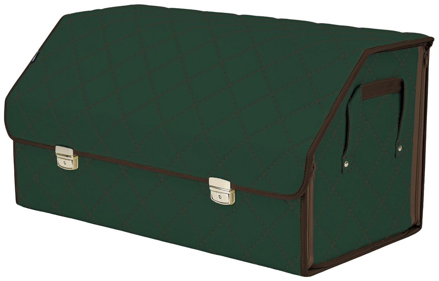 Органайзер-саквояж в багажник "Союз Премиум" (размер XL Plus). Цвет: зеленый с коричневой прострочкой Ромб.