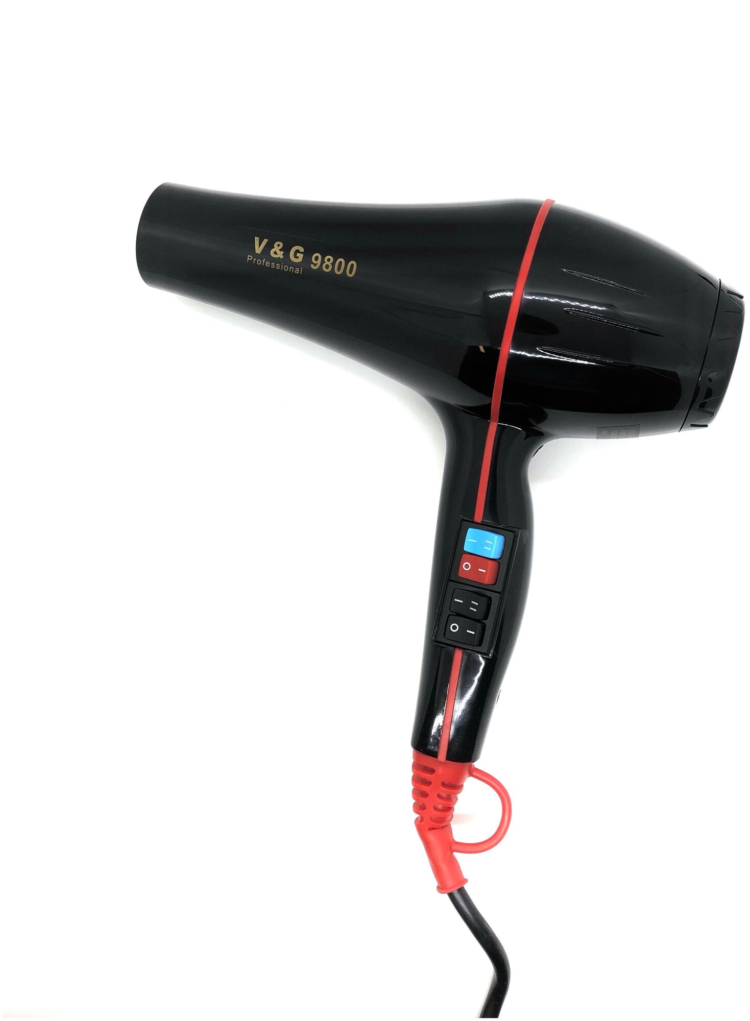 Фен для волос профессиональный V&G V-9800, черный с красными вставками - фотография № 1