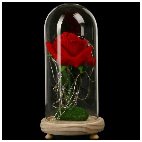 фото Лампа настольная led "колба с алой розой" 3 ааа 19,5х9,5х9,5 см risalux