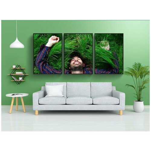 фото Набор модулных постеров для интерьера "человек, трава, счастливый" 60x90 см. в тубусе, без рамки lotsprints