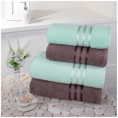 фото Доми набор из 4-х полотенец harmonika цвет: ментоловый, коричневый 50х80 см - 2 шт, 70х130 см - 2 шт dome