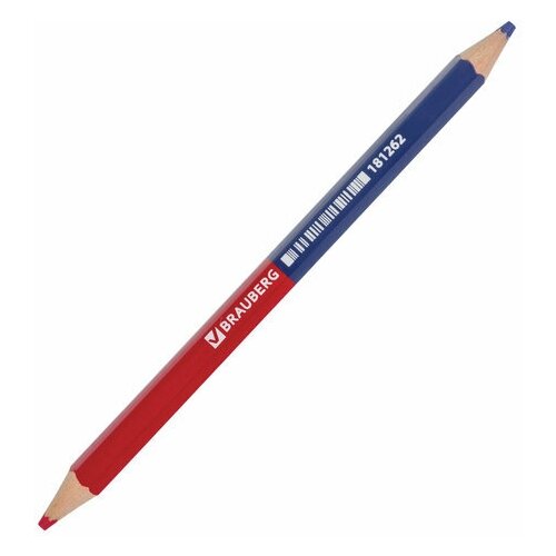 Карандаш двухцветный, красно-синий, утолщённый, BRAUBERG, заточенный, грифель 4,0 мм, 181262, 2 штуки