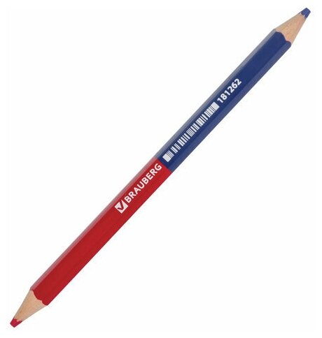 Карандаш двухцветный, красно-синий, утолщённый, BRAUBERG, заточенный, грифель 4.0 мм, 181262