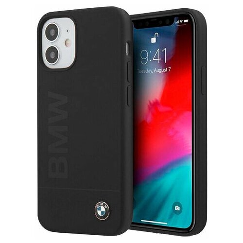 фото Силиконовый чехол-накладка для iphone 12 mini bmw signature liquid silicone laser logo hard, черный (bmhcp12sslblbk)