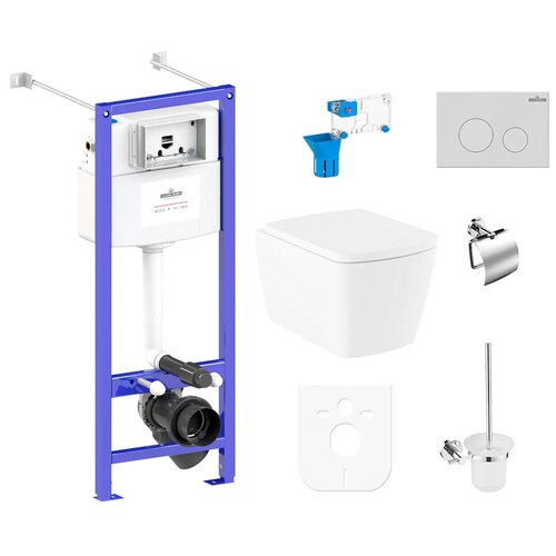 фото Комплект 9 в 1 lavinia boho aveo rimless 97020187, безободковый унитаз, сиденье микролифт, инсталляция, крепление, клавиша смыва, шумоизоляция, диспенсер, ершик, держатель туалетной бумаги