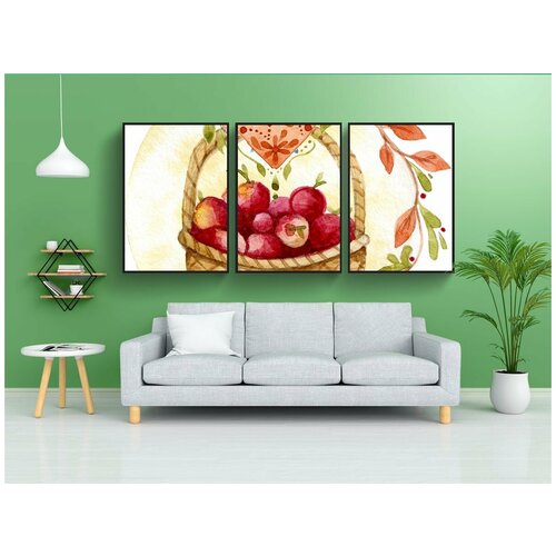 фото Набор модулных постеров для интерьера "цветочный, яблоко, корзина" 60x90 см. в тубусе, без рамки lotsprints