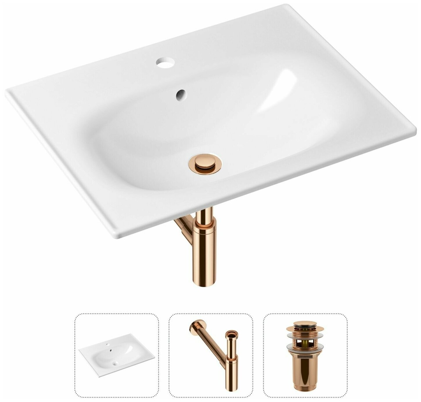 Комплект 3 в 1 Lavinia Boho Bathroom Sink 21520467: врезная фарфоровая раковина 60 см, металлический - фото №1