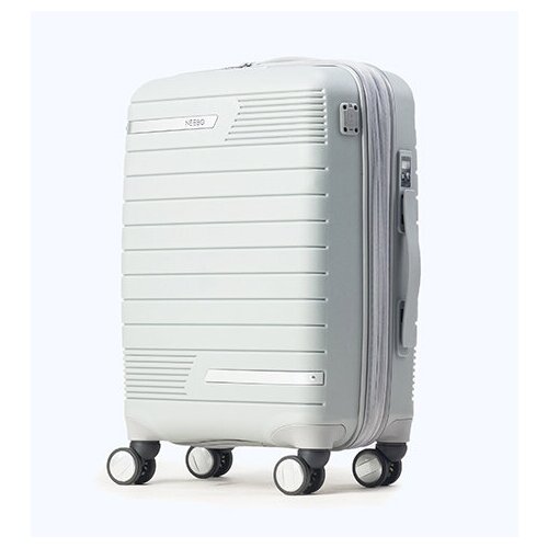 Умный чемодан NEEBO, поликарбонат, опорные ножки на боковой стенке, увеличение объема, встроенные весы, рифленая поверхность, 44 л, размер S, белый, серый