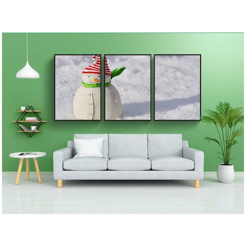 фото Набор модулных постеров для интерьера "снеговик, снег, зима" 60x90 см. в тубусе, без рамки lotsprints