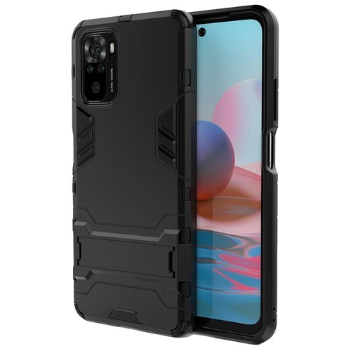 фото Сверхпрочный противоударный чехол для xiaomi redmi note 10s/10 с текстурой металлик и ножкой подставкой синий 100gadgets