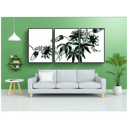 фото Набор модулных постеров для интерьера "лоза, цветок, цветочный" 60x90 см. в тубусе, без рамки lotsprints