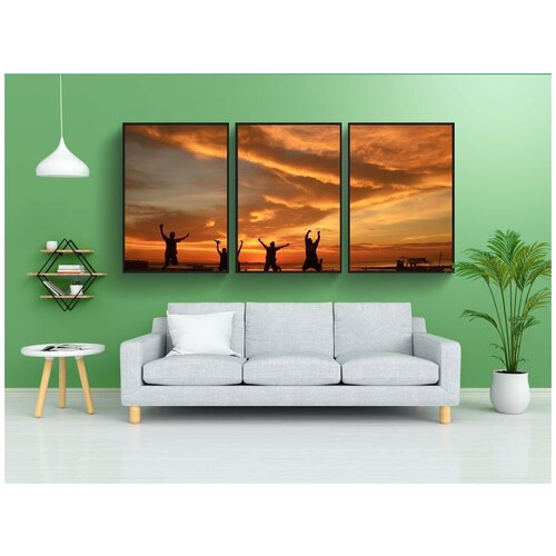 фото Набор модулных постеров для интерьера "силуэт, заход солнца, счастливый" 60x90 см. в тубусе, без рамки lotsprints