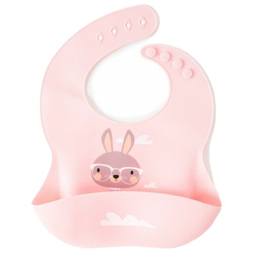 фото Baby nice нагрудник силиконовый с кармашком с рисунком, умный кролик/розовый