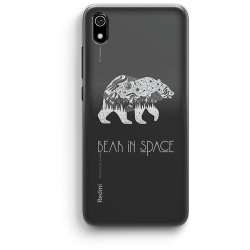 фото Силиконовый чехол xiaomi redmi 7a / сяоми редми 7a "bear in space", прозрачный black pack