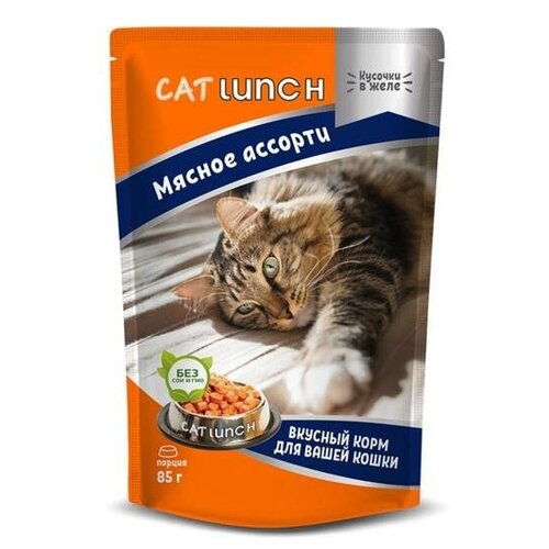 Влажный корм Cat Lunch для кошек, мясное ассорти в желе, 85 г корм для кошек brit premium cat jelly кусочки из куриного филе в желе пауч 85г