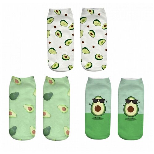 Носки , 3 пары, размер 36-41, зеленый, белый женские носки с принтом авокадо