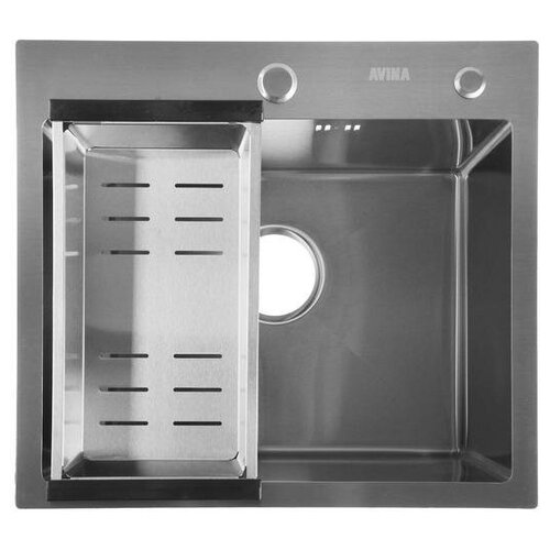 Мойка кухонная из камня AVINA HM5045 satin, 500х450х230 мм, S = 3,0 и 1,5 мм, глянец, хром