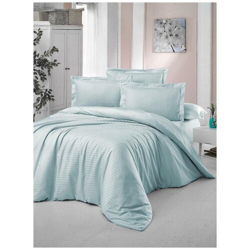 фото Комплект 2-х спального постельное белья ткань страйп-сатин,100% хлопок,цвет ментол №4 napolyon