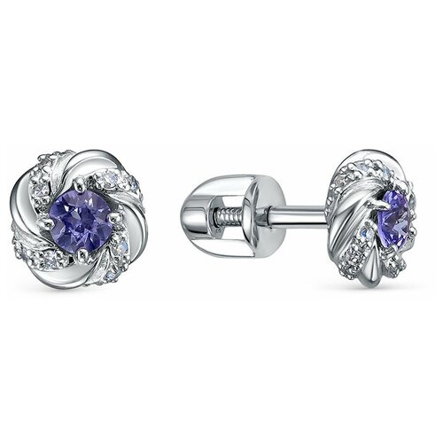 Серьги пусеты Vesna jewelry, белое золото, 585 проба, родирование, танзанит, фиолетовый серьги пусеты с 3 бриллиантами из белого золота 82293 vesna jewelry