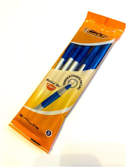 Ручки bic 5 штук (ручка Бик (BIC) шариковая с резиновым держателем, толщина письма 0,7мм)