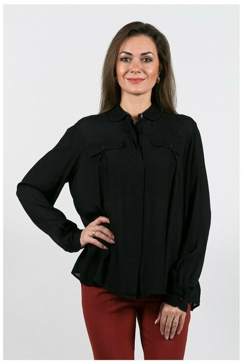 Рубашка  Stella Guardino, свободный силуэт, длинный рукав, без карманов, однотонная, размер 48/XL, черный
