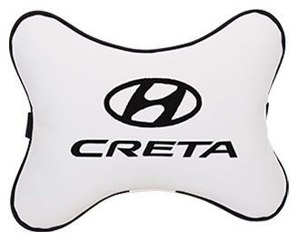 Автомобильная подушка на подголовник экокожа Milk c логотипом автомобиля Hyundai Creta