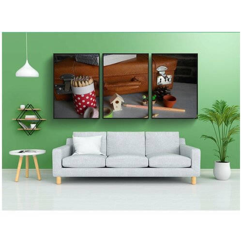 фото Набор модулных постеров для интерьера "карандаш горшок, цветной карандаш, пенал" 60x90 см. в тубусе, без рамки lotsprints