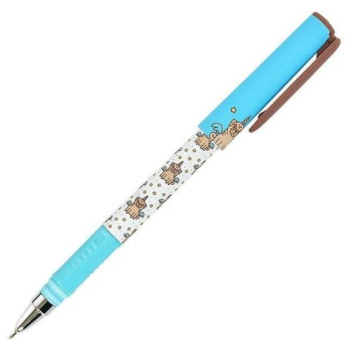 Ручка маслян. LOREX ILLEGALLY CUTE. PUG-UNICORN серия Double Soft 0,70 мм синий, резин. грип, кругл. прорезин. корп, игловид. наконеч.