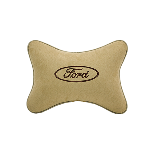 фото Подушка на подголовник алькантара beige (коричневая) с логотипом автомобиля ford vital technologies