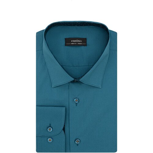 фото Рубашка мужская длинный рукав casino c230/157/9040/zv/1 stretch, приталенный силуэт / slim fit, цвет бирюзовый, рост 174-184, размер ворота 41