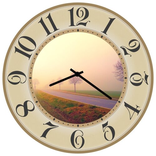 фото Svs настенные часы svs 4002150 дорога в бежевой рамке